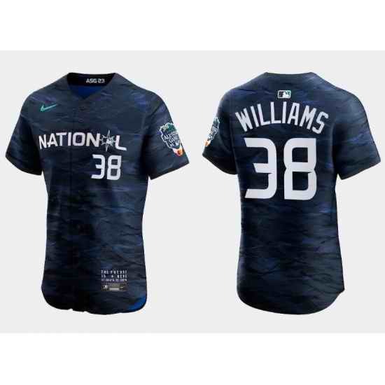 Men Milwaukee Brewers 38 Devin Williams Royal 2023 All Star Flex Base Stitched Baseball Jersey